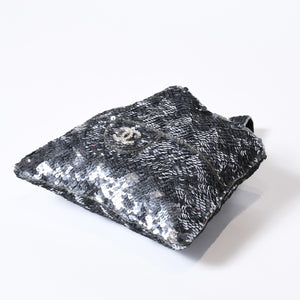 CHANEL シャネル スパンコール ハンドバッグ 5番台 ココマーク ラインストーン シルバー クリア シルバー金具 美品 中古 4b013564