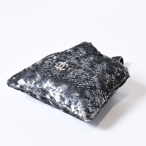CHANEL シャネル スパンコール ハンドバッグ 5番台 ココマーク ラインストーン シルバー クリア シルバー金具 美品 中古 4b013564