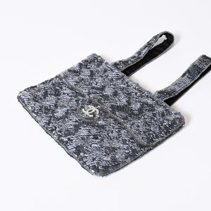 CHANEL シャネル スパンコール ハンドバッグ 5番台 ココマーク ラインストーン シルバー クリア シルバー金具 美品 中古 4b013564