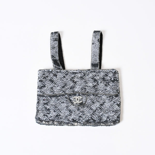 CHANEL シャネル スパンコール ハンドバッグ 5番台 ココマーク ラインストーン シルバー クリア シルバー金具 美品 中古 4b013564