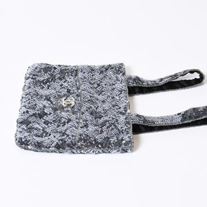 CHANEL シャネル スパンコール ハンドバッグ 5番台 ココマーク ラインストーン シルバー クリア シルバー金具 美品 中古 4b013564