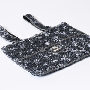 CHANEL シャネル スパンコール ハンドバッグ 5番台 ココマーク ラインストーン シルバー クリア シルバー金具 美品 中古 4b013564