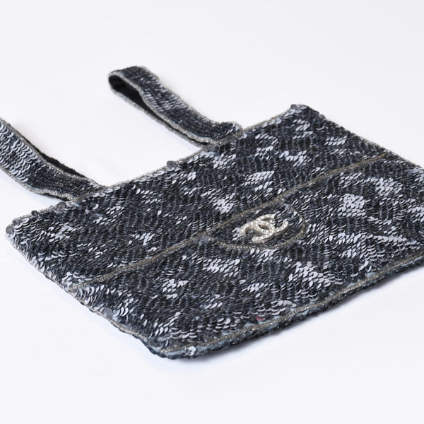 CHANEL シャネル スパンコール ハンドバッグ 5番台 ココマーク ラインストーン シルバー クリア シルバー金具 美品 中古 4b013564