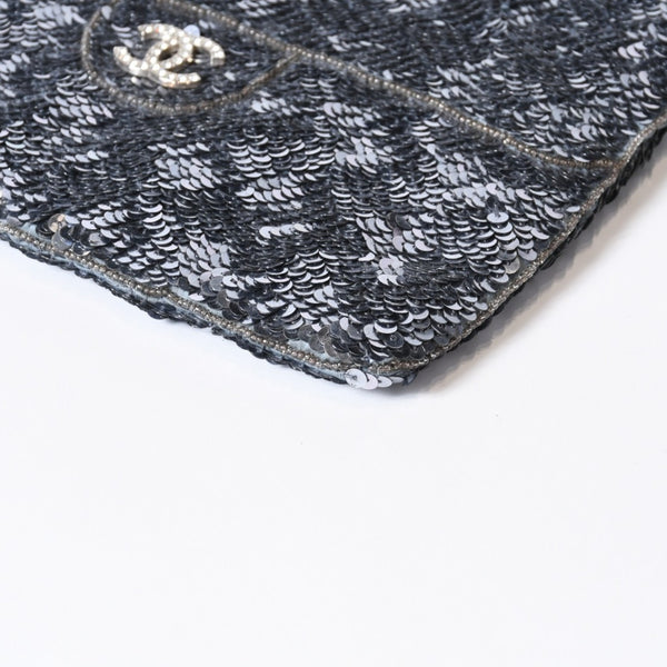 CHANEL シャネル スパンコール ハンドバッグ 5番台 ココマーク ラインストーン シルバー クリア シルバー金具 美品 中古 4b013564