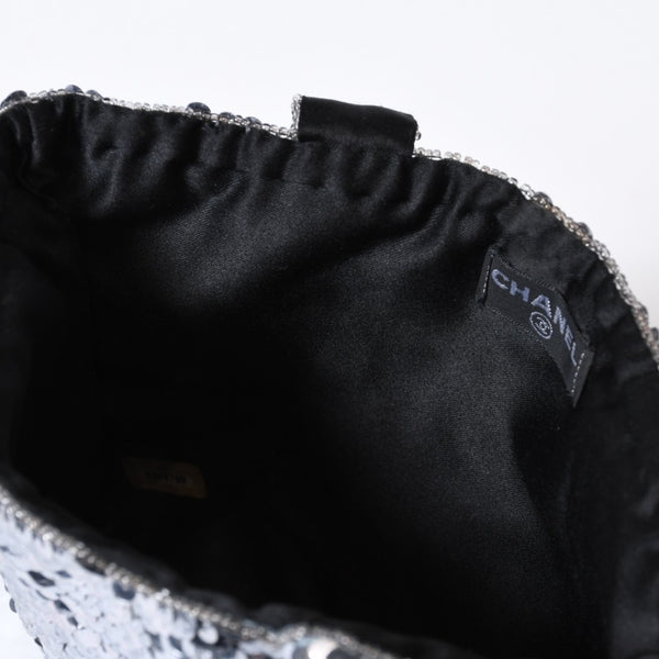 CHANEL シャネル スパンコール ハンドバッグ 5番台 ココマーク ラインストーン シルバー クリア シルバー金具 美品 中古 4b013564