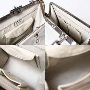 PRADA プラダ エンボスロゴ ハンドバッグ BN1099 ホワイト パテントレザー エナメル シルバー金具 美品 中古 4b013411