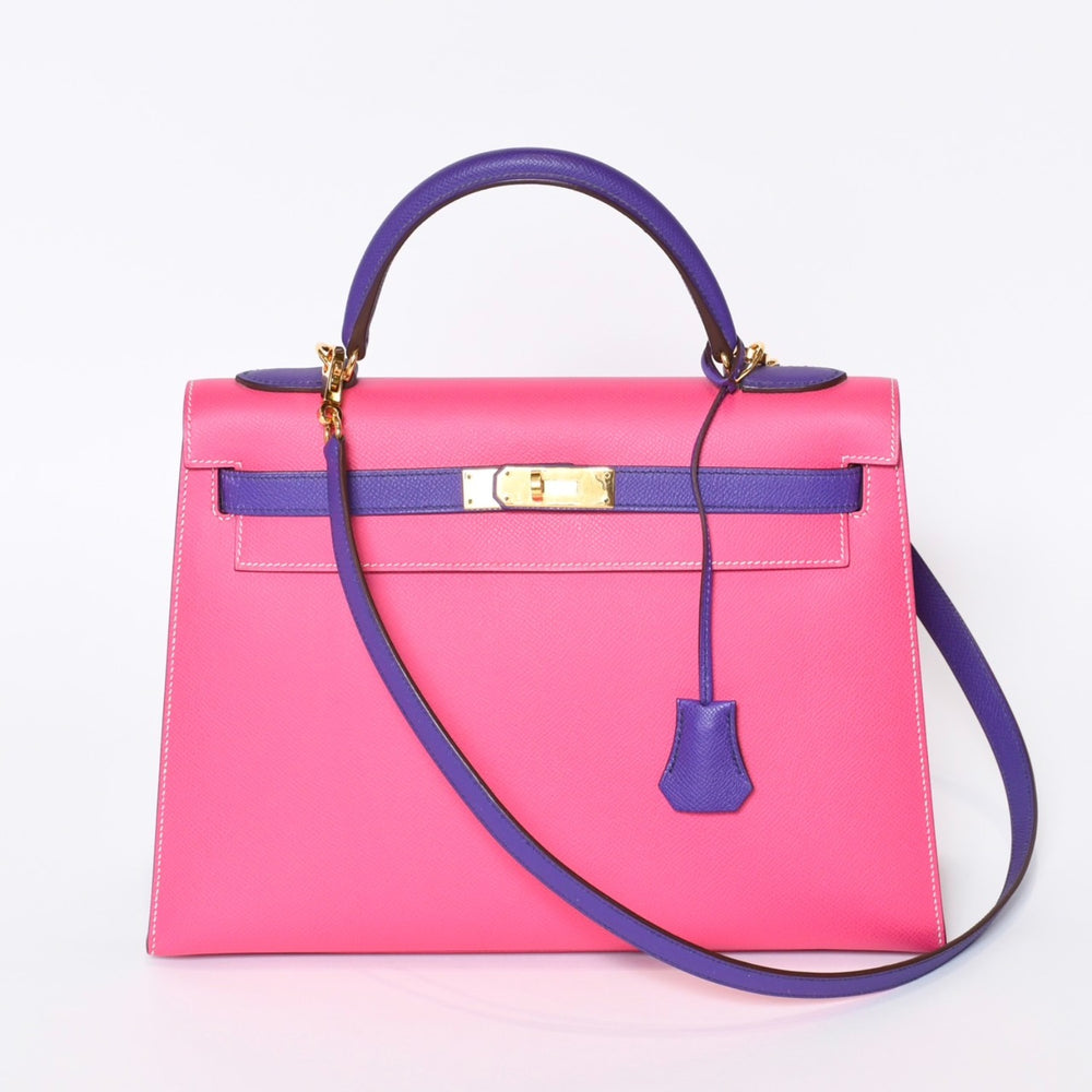極美品 HERMES エルメス SPO パーソナル ケリー28 外縫い □R刻印 ハンドバッグ ヴォーエプソン ローズパープル アネモネ ゴールド金具 中古 4b013471