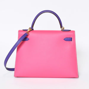 極美品 HERMES エルメス SPO パーソナル ケリー28 外縫い □R刻印 ハンドバッグ ヴォーエプソン ローズパープル アネモネ ゴールド金具 中古 4b013471