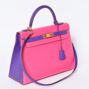 極美品 HERMES エルメス SPO パーソナル ケリー28 外縫い □R刻印 ハンドバッグ ヴォーエプソン ローズパープル アネモネ ゴールド金具 中古 4b013471