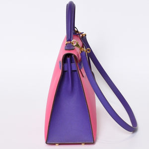 極美品 HERMES エルメス SPO パーソナル ケリー28 外縫い □R刻印 ハンドバッグ ヴォーエプソン ローズパープル アネモネ ゴールド金具 中古 4b013471