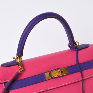 極美品 HERMES エルメス SPO パーソナル ケリー28 外縫い □R刻印 ハンドバッグ ヴォーエプソン ローズパープル アネモネ ゴールド金具 中古 4b013471