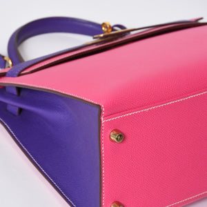 極美品 HERMES エルメス SPO パーソナル ケリー28 外縫い □R刻印 ハンドバッグ ヴォーエプソン ローズパープル アネモネ ゴールド金具 中古 4b013471
