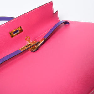 極美品 HERMES エルメス SPO パーソナル ケリー28 外縫い □R刻印 ハンドバッグ ヴォーエプソン ローズパープル アネモネ ゴールド金具 中古 4b013471