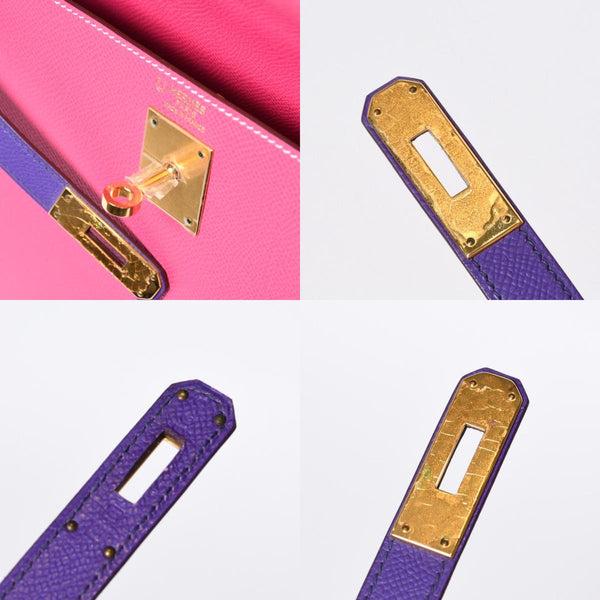 極美品 HERMES エルメス SPO パーソナル ケリー28 外縫い □R刻印 ハンドバッグ ヴォーエプソン ローズパープル アネモネ ゴールド金具 中古 4b013471