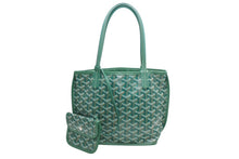 Load image into Gallery viewer, 極美品 GOYARD ゴヤール ハンドバッグ アンジュ ミニポーチ付き リバーシブル グリーン ヘリンボーン柄 PVC レザー 中古 4b013077