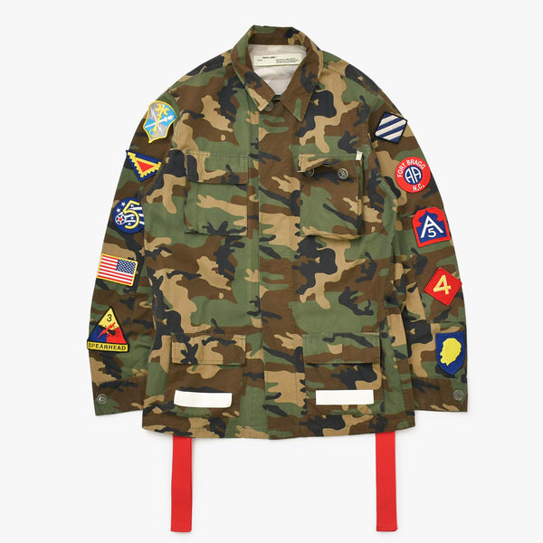 OFF-WHITE オフホワイト カモマルパッチアローフィールド ジャケット OMEL001C99FAB0015601 レッド カモ柄 サイズS 美品 中古 4b013504