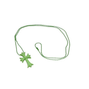 極美品 CHROME HEARTS クロムハーツ ラバースモール CHクロス シリコン ネックレス ラバー グリーン ボールチェーン 中古 4b013515