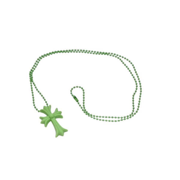極美品 CHROME HEARTS クロムハーツ ラバースモール CHクロス シリコン ネックレス ラバー グリーン ボールチェーン 中古 4b013515