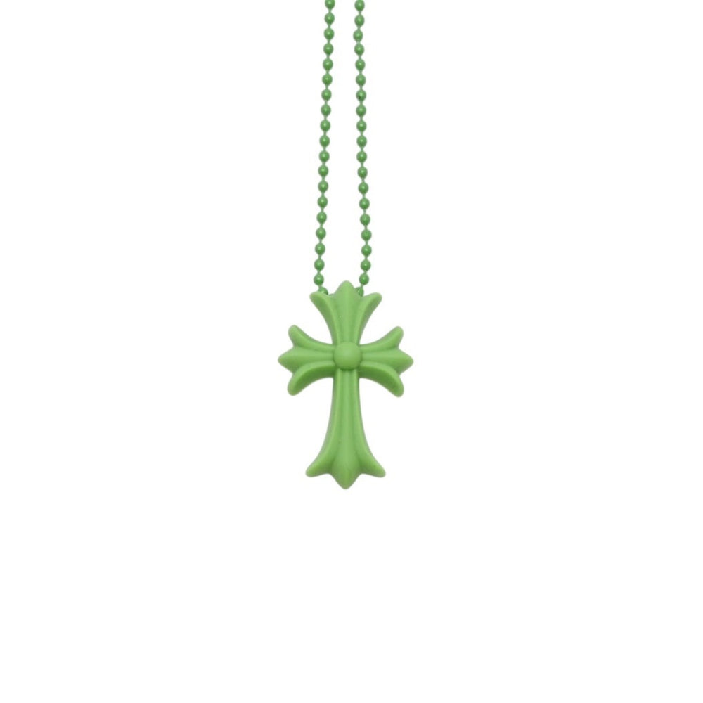 Very Good Condition CHROME HEARTS Rubber Small CH Cross Silicone Necklace Rubber Green Ball Chain Used 4b013515