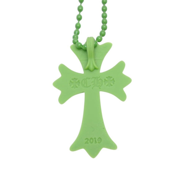 極美品 CHROME HEARTS クロムハーツ ラバースモール CHクロス シリコン ネックレス ラバー グリーン ボールチェーン 中古 4b013515
