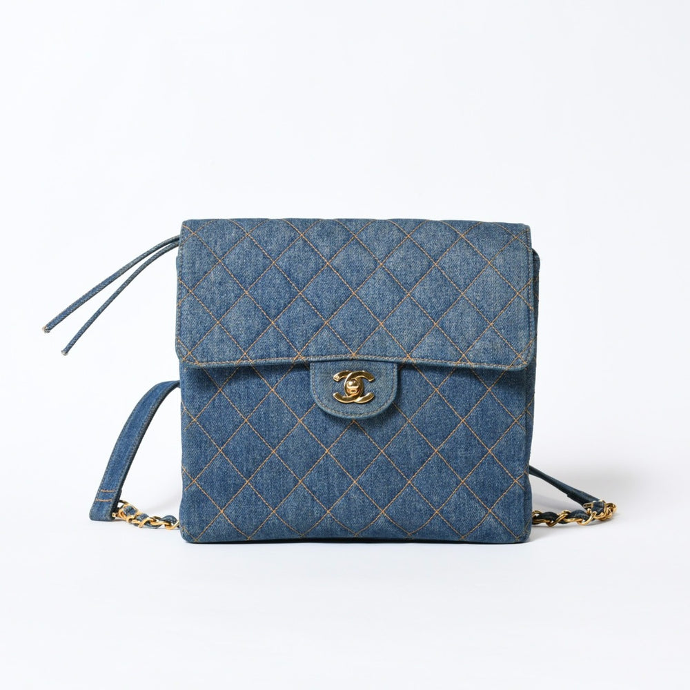 CHANEL Chanel Matelasse Denim Backpack Coco Mark Stitch Quilting Blue Gold Hardware Good Condition Used 4b013570