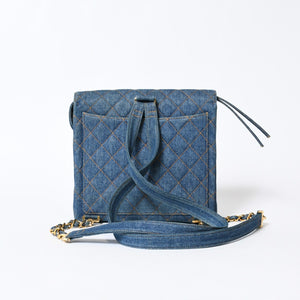 CHANEL シャネル マトラッセ デニムリュック バックパック ココマーク ステッチ キルティング ブルー ゴールド金具 美品 中古 4b013570