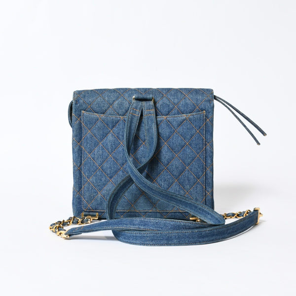 CHANEL シャネル マトラッセ デニムリュック バックパック ココマーク ステッチ キルティング ブルー ゴールド金具 美品 中古 4b013570