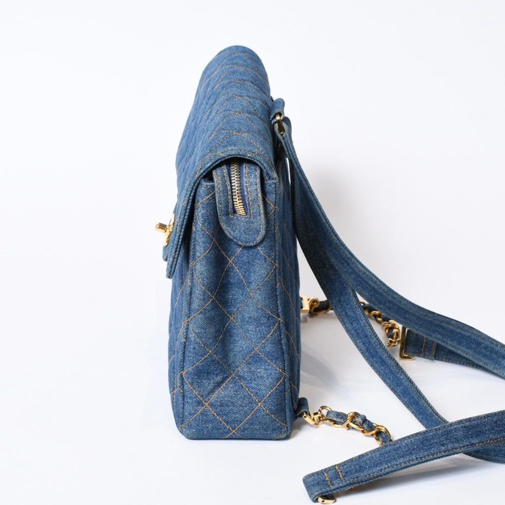 CHANEL Chanel Matelasse Denim Backpack Coco Mark Stitch Quilting Blue Gold Hardware Good Condition Used 4b013570