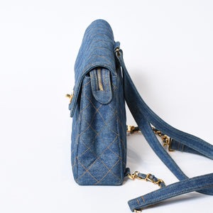 CHANEL シャネル マトラッセ デニムリュック バックパック ココマーク ステッチ キルティング ブルー ゴールド金具 美品 中古 4b013570