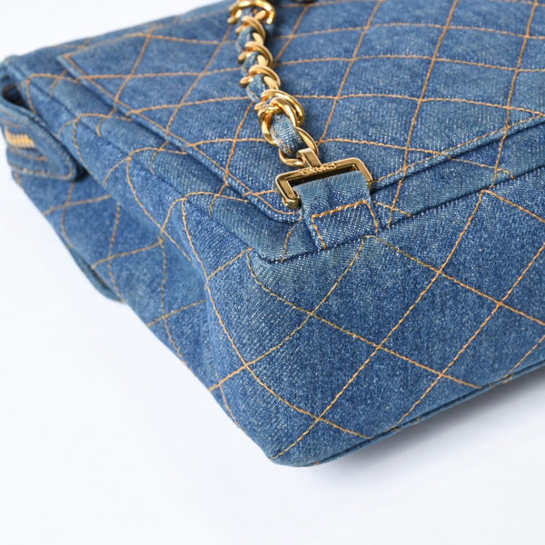 CHANEL シャネル マトラッセ デニムリュック バックパック ココマーク ステッチ キルティング ブルー ゴールド金具 美品 中古 4b013570