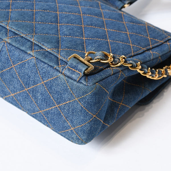 CHANEL シャネル マトラッセ デニムリュック バックパック ココマーク ステッチ キルティング ブルー ゴールド金具 美品 中古 4b013570