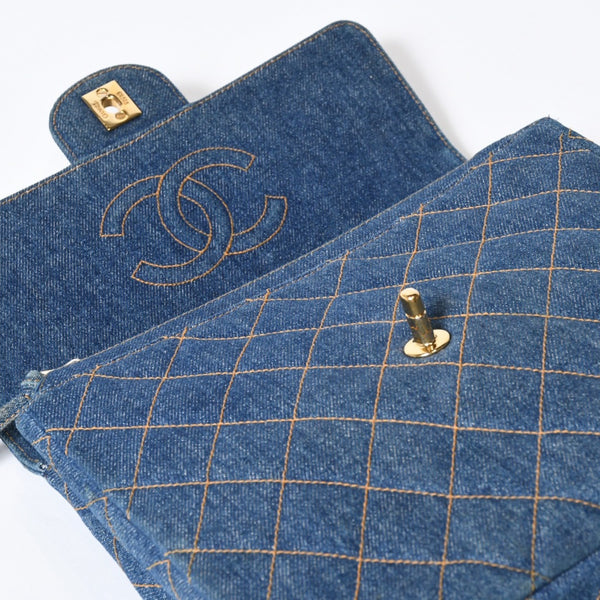 CHANEL シャネル マトラッセ デニムリュック バックパック ココマーク ステッチ キルティング ブルー ゴールド金具 美品 中古 4b013570