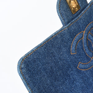 CHANEL シャネル マトラッセ デニムリュック バックパック ココマーク ステッチ キルティング ブルー ゴールド金具 美品 中古 4b013570