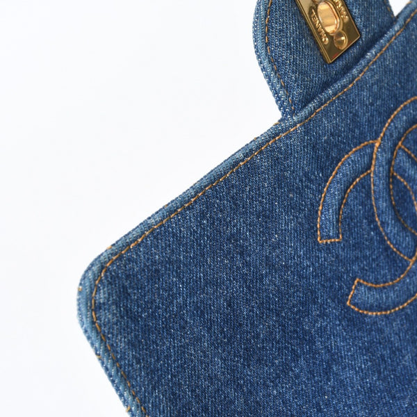CHANEL シャネル マトラッセ デニムリュック バックパック ココマーク ステッチ キルティング ブルー ゴールド金具 美品 中古 4b013570