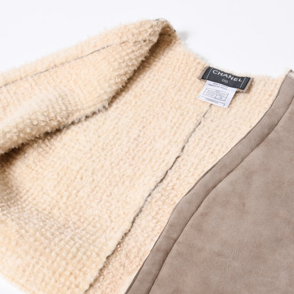 CHANEL シャネル ムートンベスト P26962V20015 サイズ34 ココマーク ウール ブラウン ベージュ アーカイブ 美品 中古 4b013239