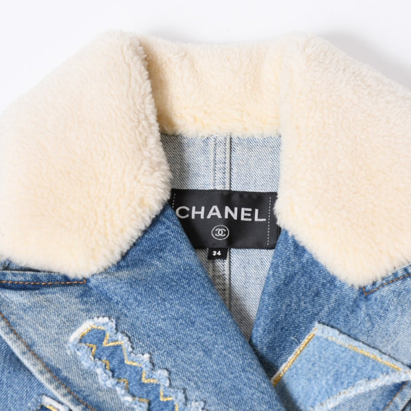 CHANEL シャネル デニムジャケット P61927V47197 サイズ34 ココマーク エジプトコレクション マルチパッチ ブルー 美品 中古 4b013574