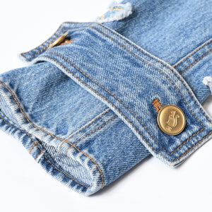 CHANEL シャネル デニムジャケット P61927V47197 サイズ34 ココマーク エジプトコレクション マルチパッチ ブルー 美品 中古 4b013574