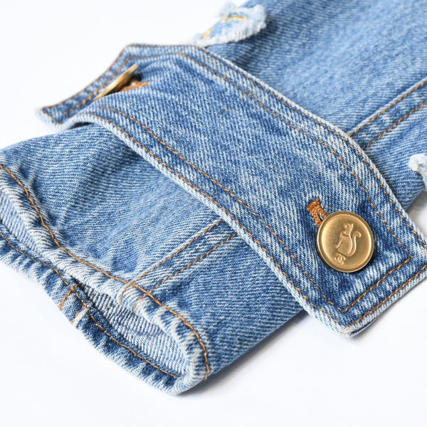 CHANEL シャネル デニムジャケット P61927V47197 サイズ34 ココマーク エジプトコレクション マルチパッチ ブルー 美品 中古 4b013574