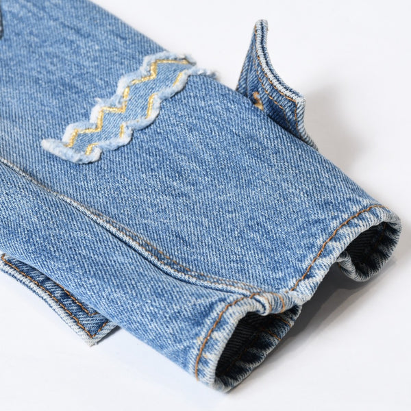 CHANEL シャネル デニムジャケット P61927V47197 サイズ34 ココマーク エジプトコレクション マルチパッチ ブルー 美品 中古 4b013574