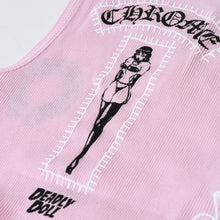 Load image into Gallery viewer, 新品未使用 CHROME HEARTS クロムハーツ タンクトップ ノースリーブ サイズM DEADLY DOLL 希少 ピンク ブラック ホワイト 中古 4b013349