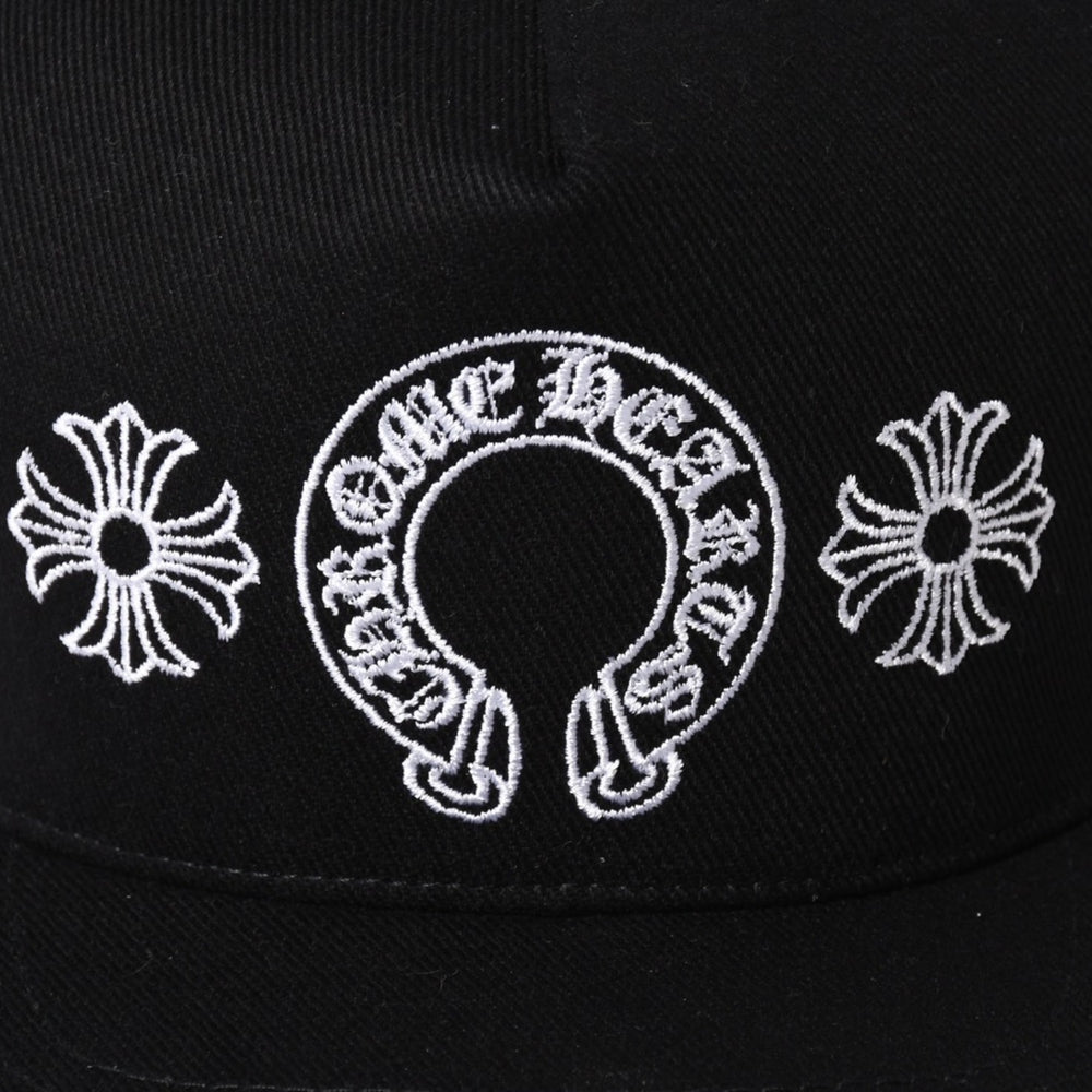 新品未使用 CHROME HEARTS クロムハーツ CHプラス ホースシュー 5パネル スナップバックキャップ ONE SIZE 51-61cm ブラック 中古 4a004539