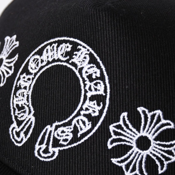 新品未使用 CHROME HEARTS クロムハーツ CHプラス ホースシュー 5パネル スナップバックキャップ ONE SIZE 51-61cm ブラック 中古 4a004539
