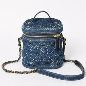 Very Good Condition CHANEL Vanity Chain Shoulder Bag AS1336 28th Series Coco Mark Denim Wild Stitch Gold Hardware Used 4b013565