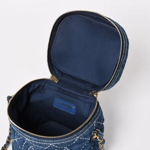 Very Good Condition CHANEL Vanity Chain Shoulder Bag AS1336 28th Series Coco Mark Denim Wild Stitch Gold Hardware Used 4b013565