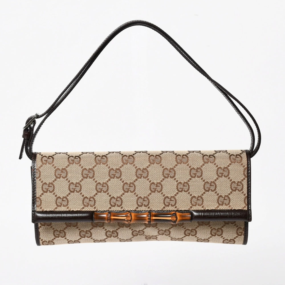 極美品 GUCCI グッチ ハンドバッグ ショルダーバッグ GGキャンバス 117594 バンブー ブラウン シルバー金具 中古 4a005053