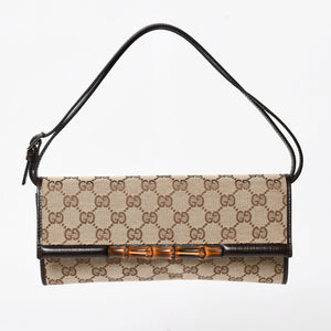 極美品 GUCCI グッチ ハンドバッグ ショルダーバッグ GGキャンバス 117594 バンブー ブラウン シルバー金具 中古 4a005053
