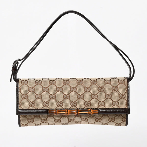 極美品 GUCCI グッチ ハンドバッグ ショルダーバッグ GGキャンバス 117594 バンブー ブラウン シルバー金具 中古 4a005053