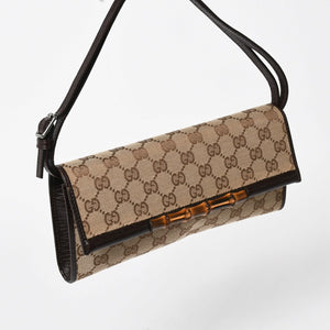 極美品 GUCCI グッチ ハンドバッグ ショルダーバッグ GGキャンバス 117594 バンブー ブラウン シルバー金具 中古 4a005053