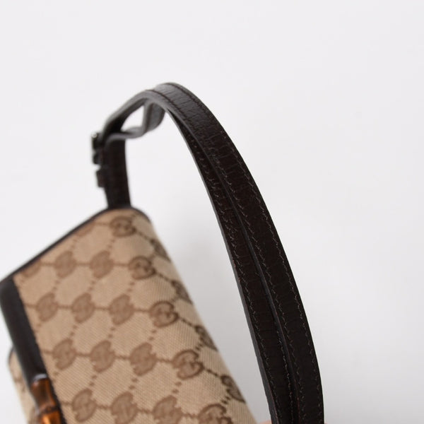 極美品 GUCCI グッチ ハンドバッグ ショルダーバッグ GGキャンバス 117594 バンブー ブラウン シルバー金具 中古 4a005053