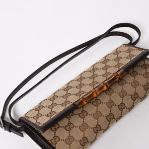 極美品 GUCCI グッチ ハンドバッグ ショルダーバッグ GGキャンバス 117594 バンブー ブラウン シルバー金具 中古 4a005053